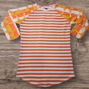 LulaRoe Orange and White Striped Candy Corn Sleeves Top Size XXS